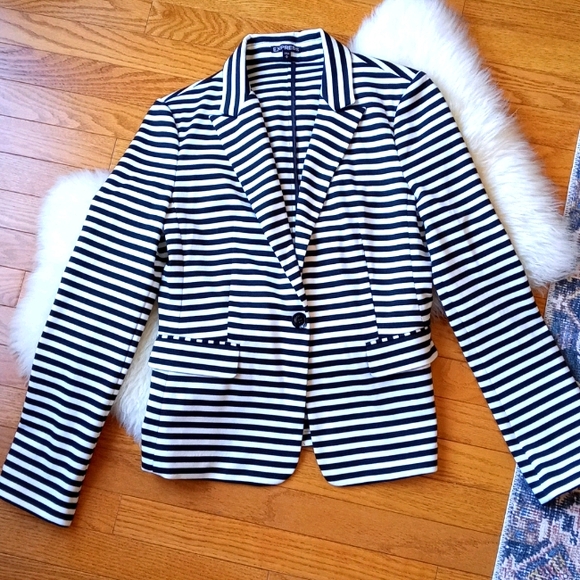 Express Black and White Striped Blazer - Picture 1 of 4